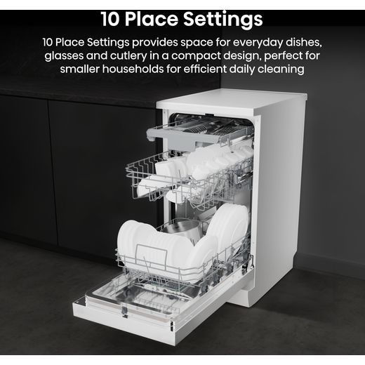 Hisense Slimline Dishwasher - White - annotation - 10 place settings